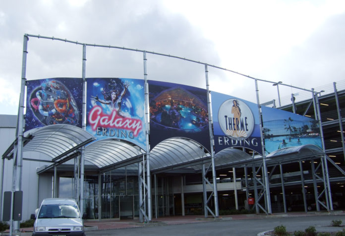 Textilspannrahmen, Eingang, Therme Erding