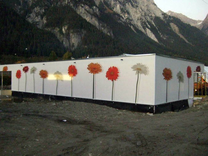 Textilfassade, Textilspannrahmen, Falch, Pettneu